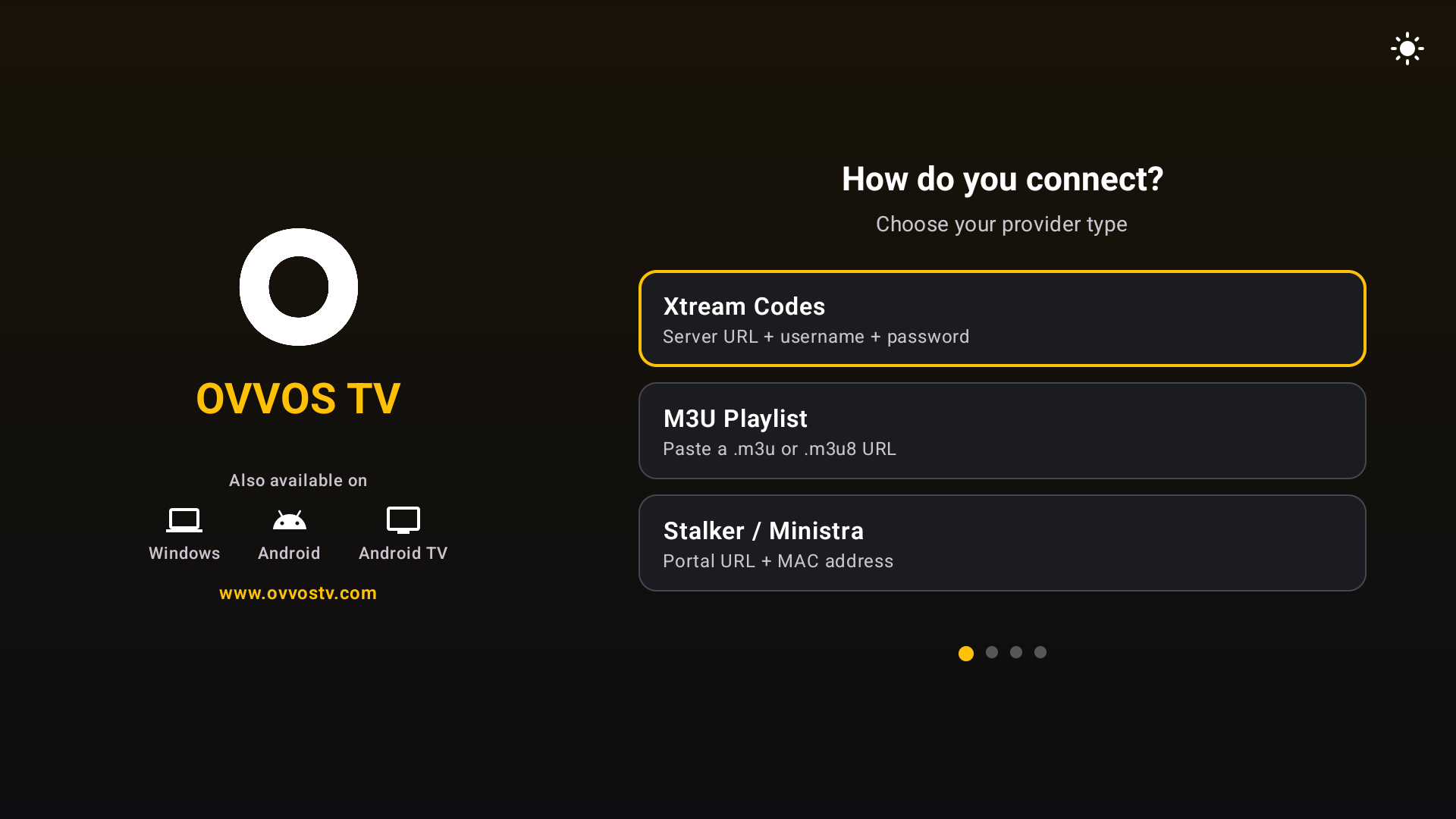 Choose your provider type: Xtream Codes, M3U or Stalker