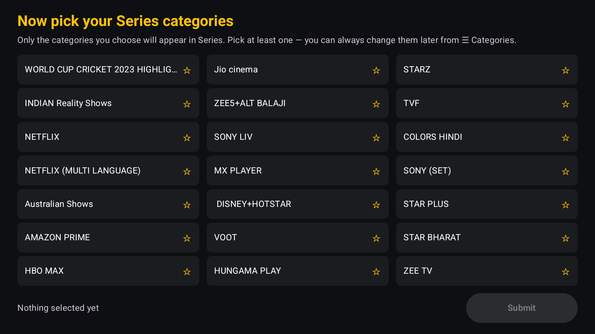 Pick series categories