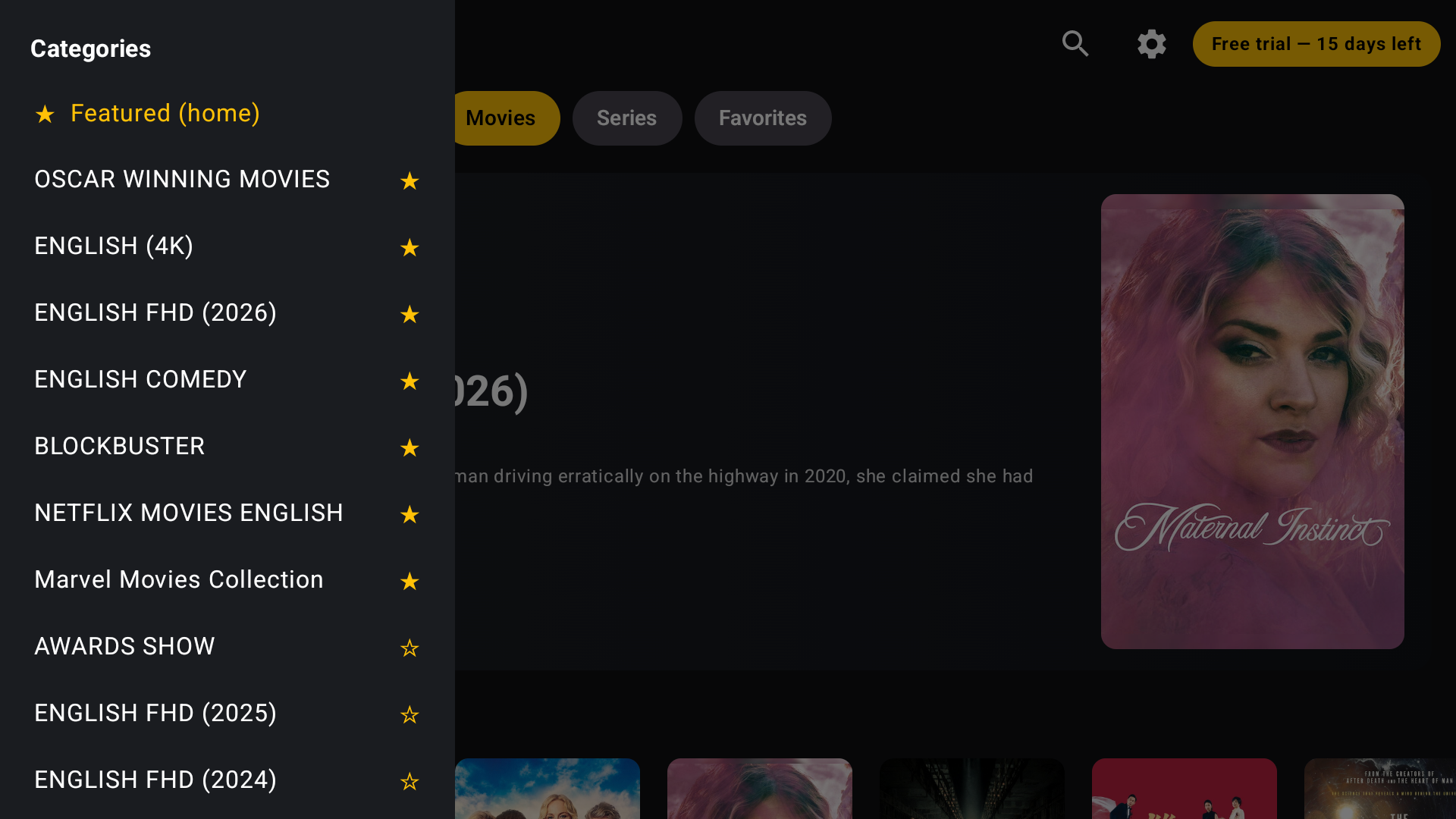 OVVOS TV category drawer: pin and unpin your favourite categories